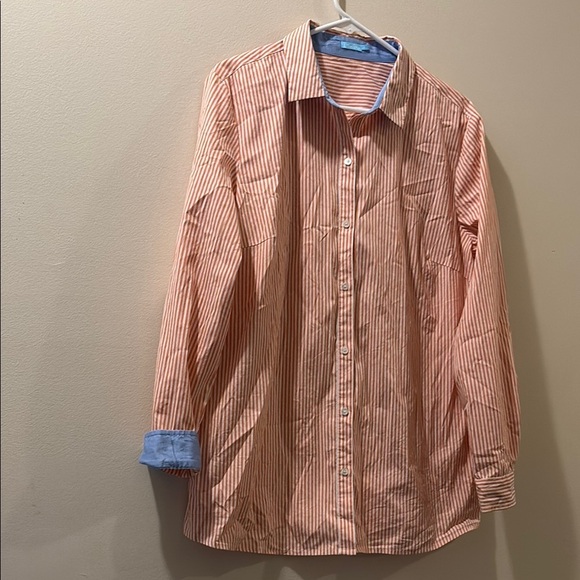 J. McLaughlin Striped Button-Up Shirt with Blue Accents women’s XL- cotton blend - Picture 1 of 7